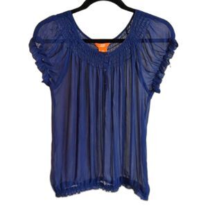 Joe Fresh Royal Blue Sheer Smocked Peasant Blouse - Size Small